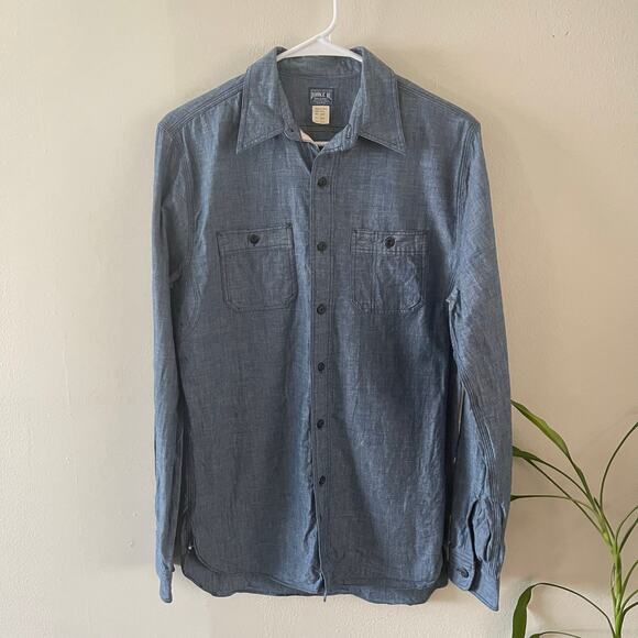 RRL Double RL Work Shirt Mens Small 15" Denim Chambray Blue Cotton Long Sleeve - Picture 1 of 12